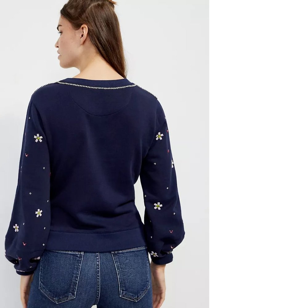 Anthropologie Swan Lake Embroidered SweatshiRT - Picture 3 of 9
